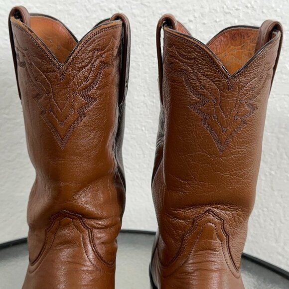 Lucchese 2000 Roper Western Boot in Peanut Brittle(medium brown) Men's 9.5 D - Picture 6 of 16